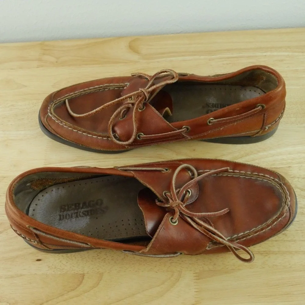 Sebago Docksides Mens 13M Launch Brown Leather Boat Shoes Preppy Deck Loafers